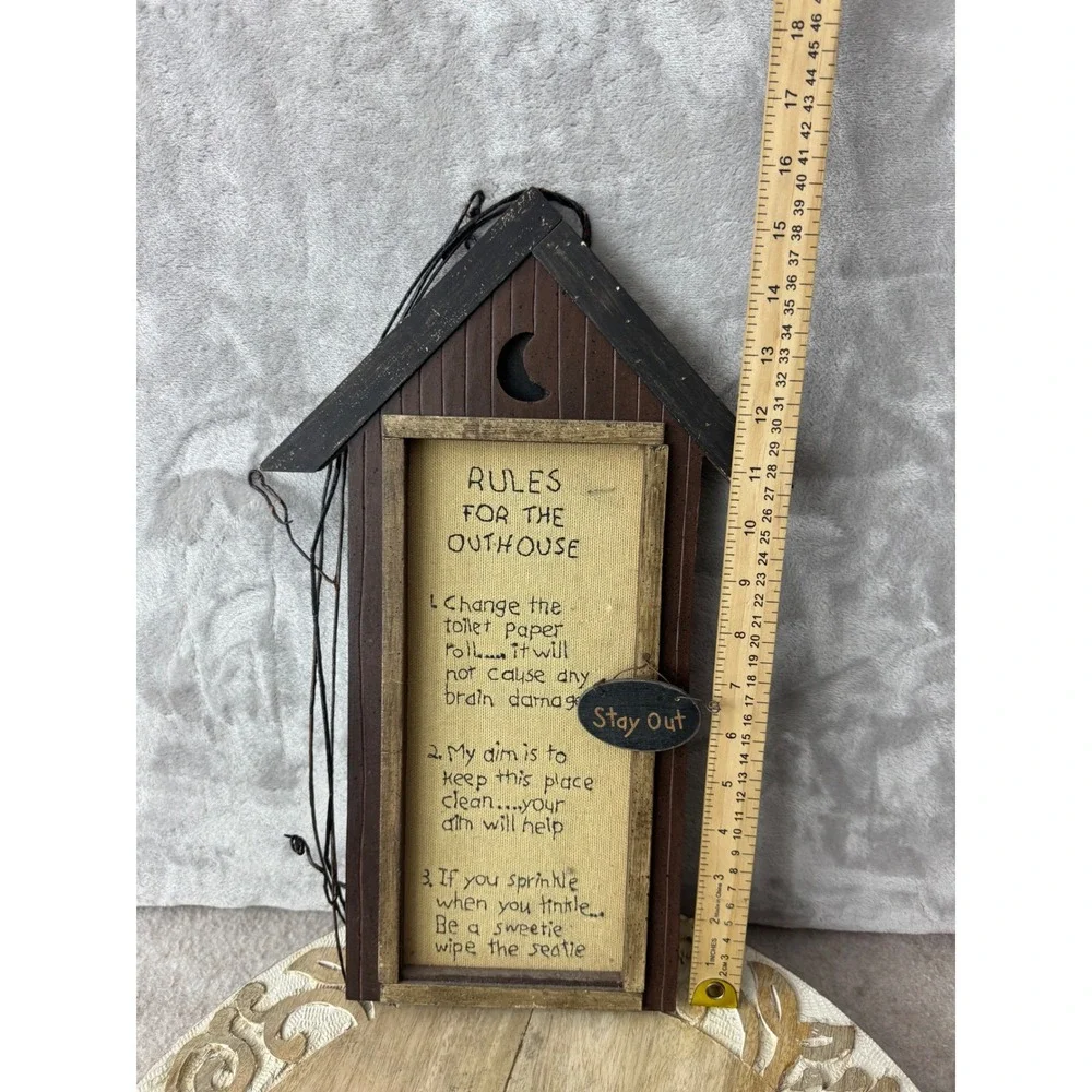 Rustic Wood Outhouse Rules Wall Decor Bathroom Sign Primitive Country 15in
